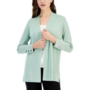 Anne Klein Women's Carmel Open-Front Buttoned-Cuff Cardigan - Jade Stone, L